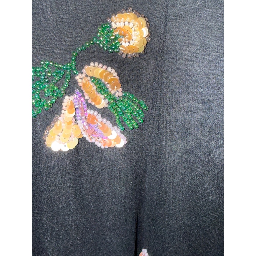Vintage Cache Black 100% Silk Beaded Pineapple Floral Mini Dress Womens 6 - Picture 4 of 11